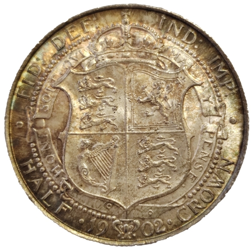 607 - 1902 half crown very fine with some discoloration. (Y)