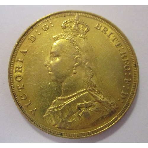 636 - Investment Gold lot - documents required. 1887 sovereign good fine. (Y)