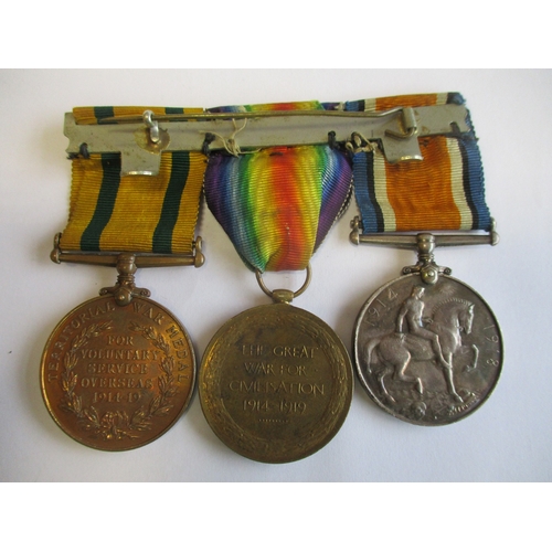 65 - WW1 BWM, Victory Medal and Territorial Force War Medal to T4-210318 Dvr F. Pitts A.S.C. light contac... 