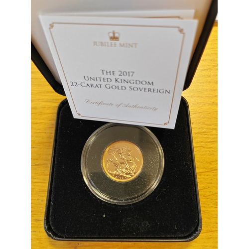 693 - Investment Gold Lot - documents required. 2017 sovereign uncirculated in Jubilee Mint case. (Y)