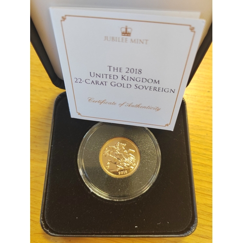 694 - Investment Gold Lot - documents required. 2018 sovereign uncirculated in Jubilee Mint case. (Y)