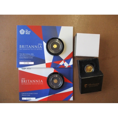 696 - Investment Gold Lot - documents required. Range of gold proofs FDC with GB Britannia fortieth ounce ... 