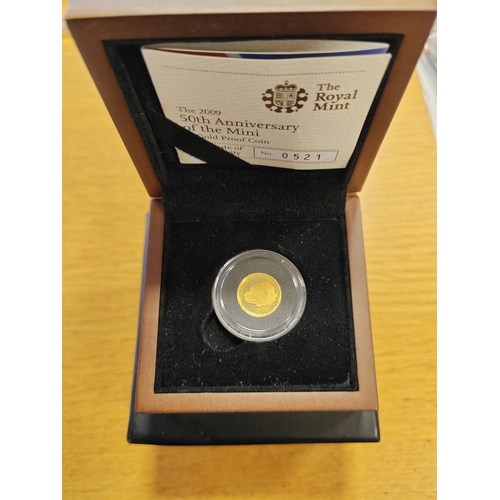 697 - Investment Gold Lot - documents required. GB Royal Mint 2009 £1 50th Anniversary of The Mini gold pr... 