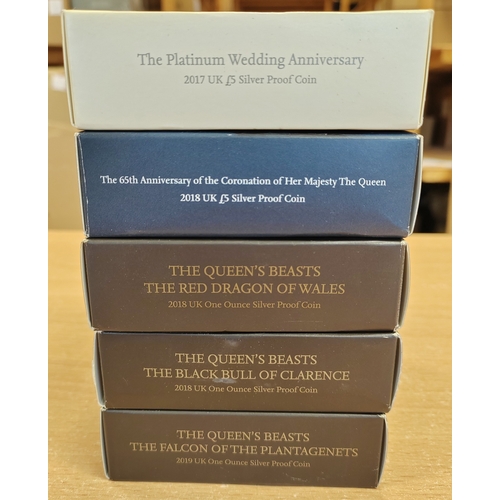 741 - Collection of boxed silver proofs with 2009 1oz Britannia , 2010 £2 Nightingale, 2010 Girl guiding, ... 