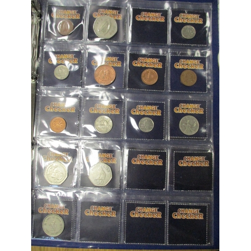 747 - Collection in 3 Change Checker albums with £2, £1, 50'ps including 2009 Kew Gardens 50p (2), crowns,... 