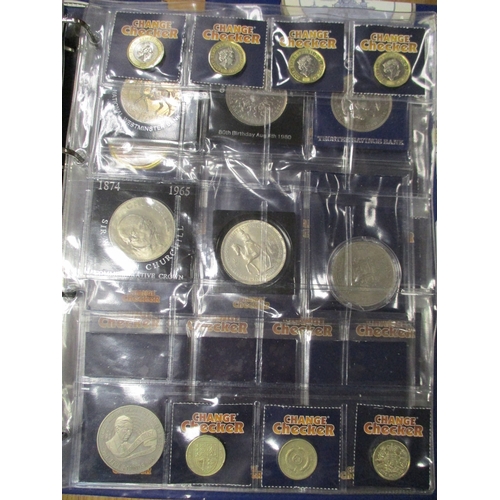 747 - Collection in 3 Change Checker albums with £2, £1, 50'ps including 2009 Kew Gardens 50p (2), crowns,... 