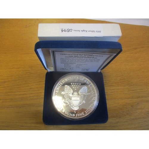 828 - USA. 2001 ¼kilo silver proof Eagle boxed commemorative FDC. (Y)