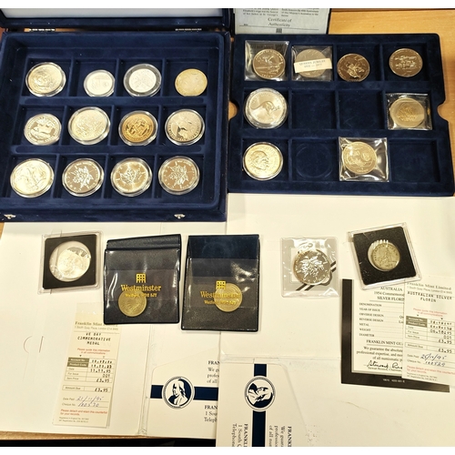 847 - Collection of silver/silver proof coins in 3 x Westminster cases includes 1oz Australia Kangaroo, Ca... 