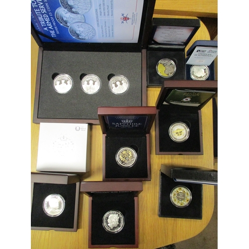 858 - Collection of silver proofs FDC with £5 including GB 2016, Guernsey 2013, 2014 (4), 2015, Jersey 201... 