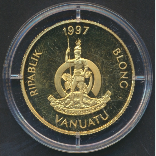 926 - Vanuatu. 1982 100 vatu encapsulated gold proof FDC. (Y)