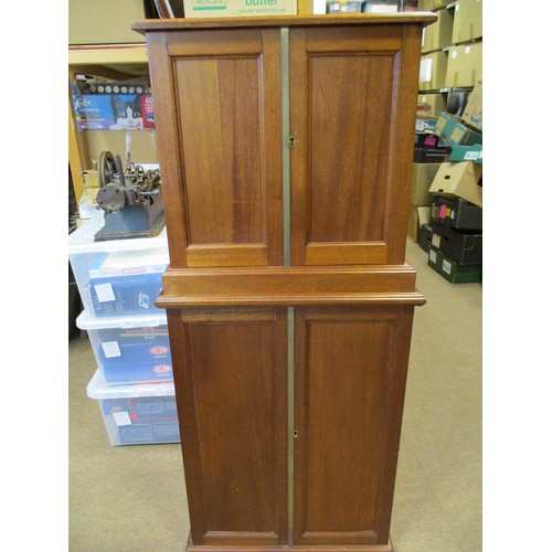 839 - Mahogany 'Coronet' coin cabinet by 'Peter Nicholas Cabinet Maker' cabinet seperates into two pieces,... 