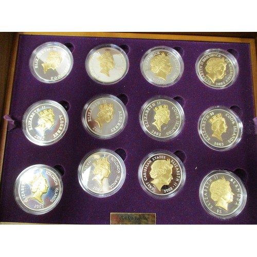 861 - 2002-03 Golden Jubilee collection of 24 silver proofs FDC, most with gold highlights in plush wooden... 