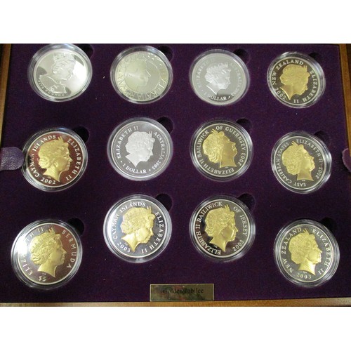 861 - 2002-03 Golden Jubilee collection of 24 silver proofs FDC, most with gold highlights in plush wooden... 