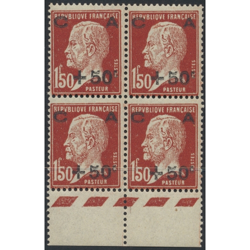 133 - France. UM, some mounted on margins, coln from 1920s to 40s in blocks of 4/pairs, incl 1927 Caisse s... 