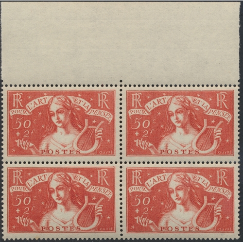 133 - France. UM, some mounted on margins, coln from 1920s to 40s in blocks of 4/pairs, incl 1927 Caisse s... 