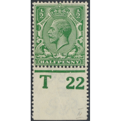 175 - QV-QEII coln, incl 1922 ½d deep cobalt green 'T22' control M (SG Spec N14(18)) with RPS cert (1991),... 