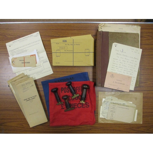 193 - Postal History. Brighton Post Office ephemera, incl 4 Victorian explanatory handstamp devices, compr... 