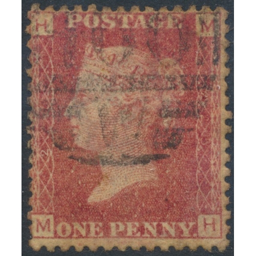 203 - 1864-79 1d reds used plated set in a stockbook, incl pl. 225 FU with light '466 / W' duplex cancel (... 