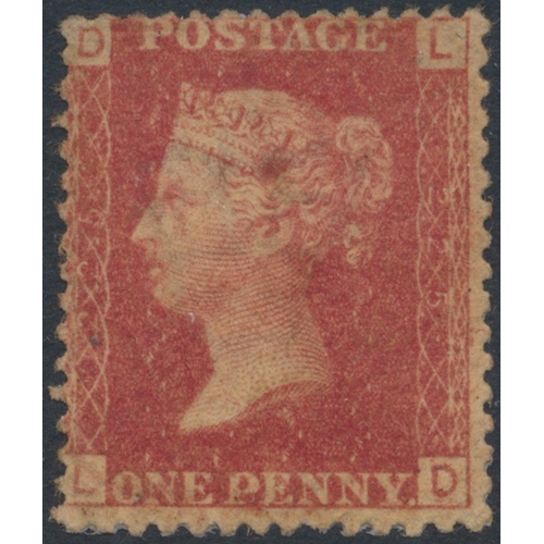 204 - 1864-79 1d red, plate 225, unused, with toning/discoloration to reverse, a dark spot showing through... 