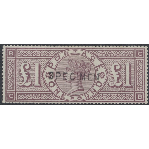 216 - 1888 wmk Three Orbs £1 brown-lilac ovptd SPECIMEN, M. A nice clean example. (SG186s) Cat £6800 (See ... 