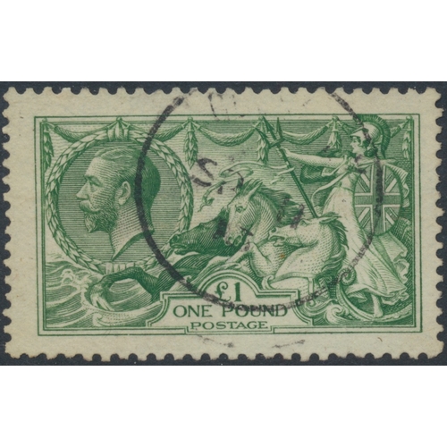 220 - 1913-18 £1 Waterlow Seahorse, FU with light Guernsey cds. (SG403) Cat £1400 (See photo) (R)