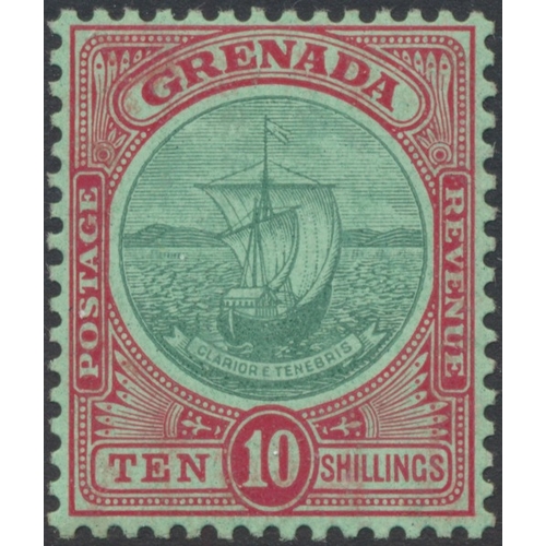 124 - Grenada. Coln M on stockbook pages, incl 1895-99 vals to 1/-, 1902 vals to 10/-, 1904-6 Badge of Col... 