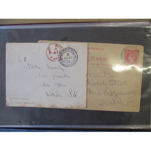 13 - World postal history coln in 2 binders, incl 1894 Japan advertising card, 1900 South Africa to GB st... 