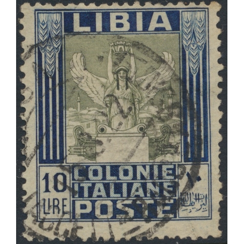 182 - Libya. Small used seln, with 1901 Bengazi 1pi on 25c blue FU tied by Bengazi cds to piece (SG169), 1... 