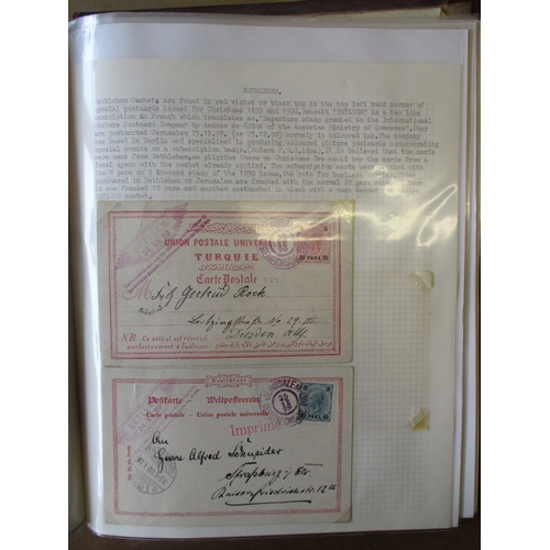 184 - Palestine. Ottoman Empire and Foreign POs. Postal history coln written up in 2 albums, incl 1897 Jaf... 