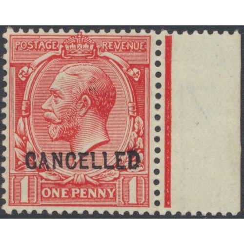 219 - KGV 1d perforated colour trials trio with ovpt 'CANCELLED', set of three shades, one being brown-red... 