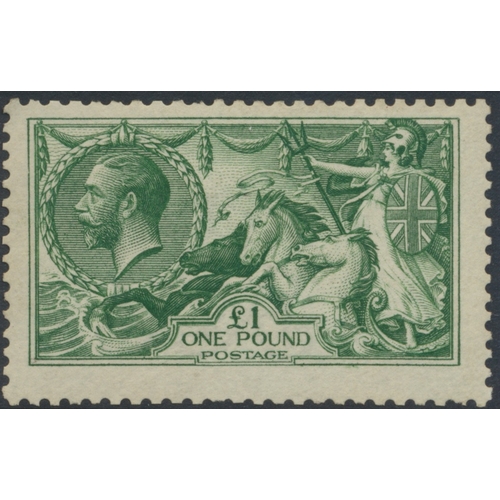 222 - 1913 Waterlow Seahorse set to £1 green, o.g. Slight gum toning throughout, and few pulled/nibbled pe... 