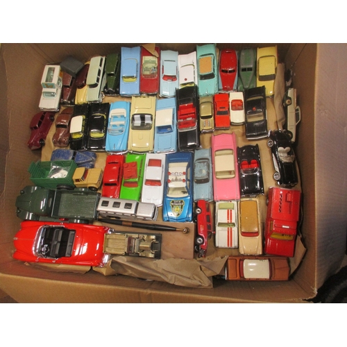 220 - Unboxed accumulation of die cast cars, buses, lorries, police vehicles, etc, generally good to very ... 