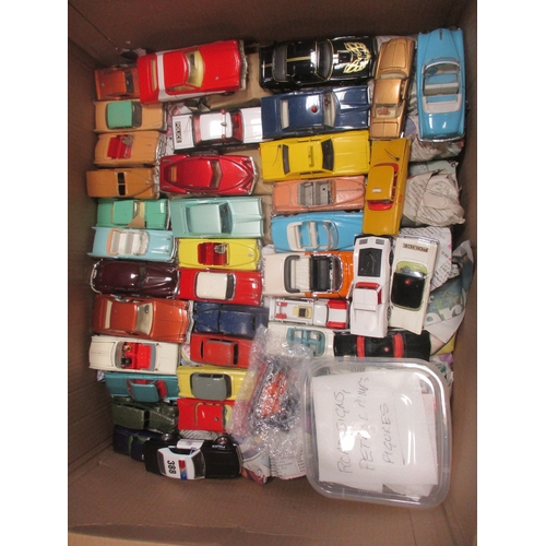 220 - Unboxed accumulation of die cast cars, buses, lorries, police vehicles, etc, generally good to very ... 