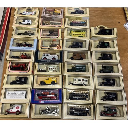 374 - Lledo. Collection of 1:43 scale model cars, generally excellent in excellent boxes, including vans, ... 