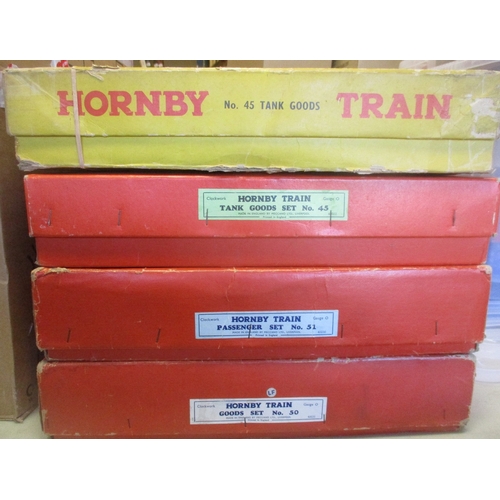 467 - Hornby. Range of O gauge sets, generally excellent in near very good to very good plus boxes, with G... 