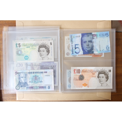 120 - Range with Page £20 fair, Somerset £10 AX21 uncirculated, £5 JZ71 extremely fine, £1 CS30 uncirculat... 