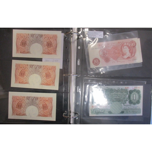 114 - Range of banknotes in album, generally very fine to extremely fine, includes Peppiatt £1 B29B, D40B,... 