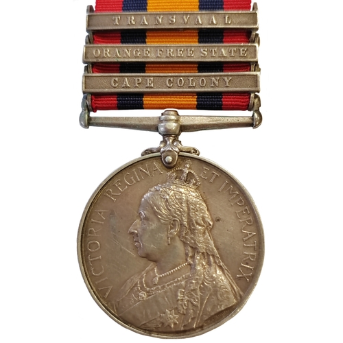 14 - QSA Medal with Transvaal, Orange Free State, Cape Colony clasp to 76190 Sgt S. Christie . R.F.A, wit... 