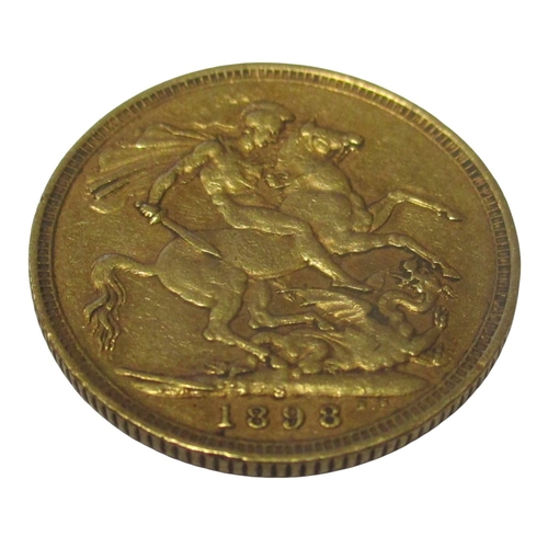 370 - Investment Gold lot - documents required. 1898S sovereign fine. (Y)