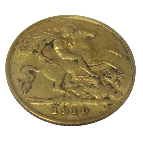 377 - Investment Gold lot - documents required. 1910 half sovereign fine. (Y)