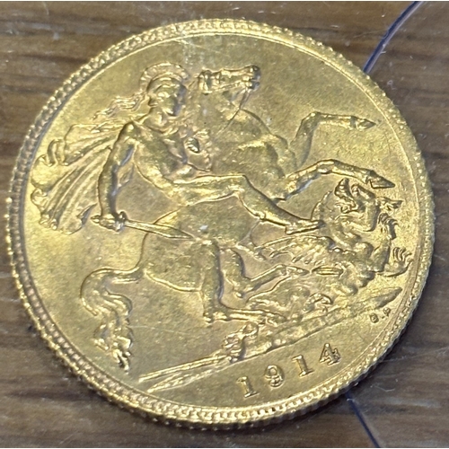 383 - Investment Gold Lot - Documents Required. 1914 half-sovereign very fine. (Y)