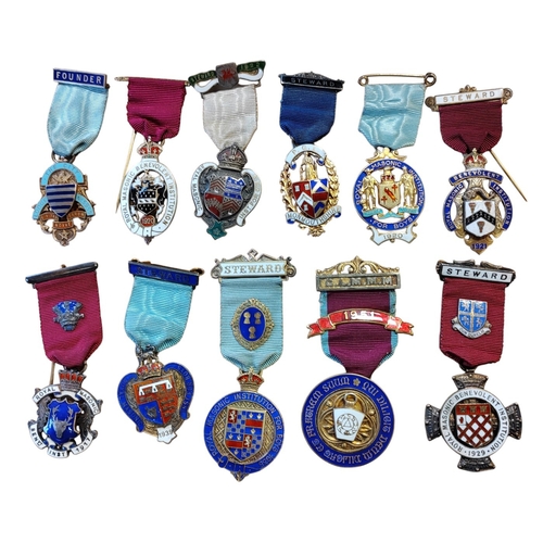 43 - Collection of Masonic Steward jewels generally very fine to extremely fine, all silver hallmarked wi... 