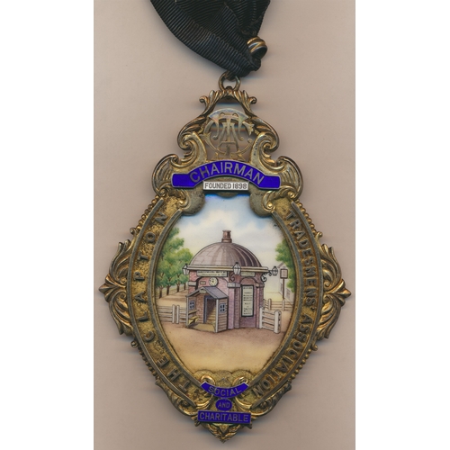 45 - Masonic. The Clapton Tradesmens' Association Chairman's large silver gilt badge of office with ename... 