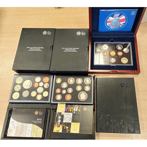 494 - Range of Royal Mint proof sets with 2010 - 2014 (5) plus 2004 executive wooden box set. Qty 6 (½B)