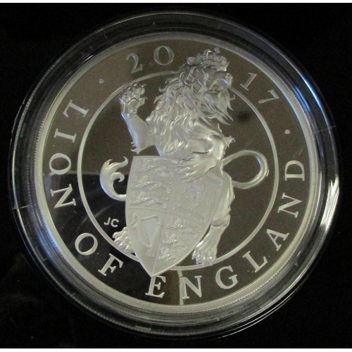 514 - 2017 £10 The Queens Beasts The Lion of England five ounce boxed silver proof FDC. (R)