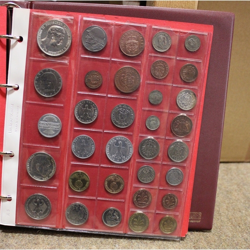 570 - World collection of 19th and 20th century cleaned coins in 5 albums with GB, Belgium 1873 5f, Prussi... 