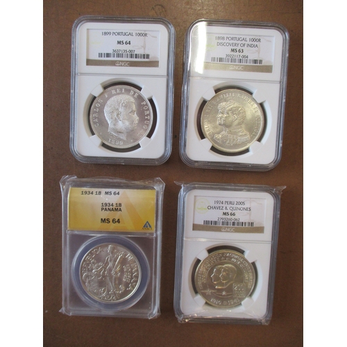 575 - World 19th century onwards collection in plastic holders with Portugal 1898 1,000r graded MS63, 1899... 