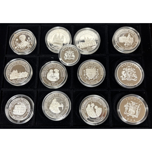 578 - Collection of mostly silver proof FDC commemorative issues in wooden case with certificates, includi... 