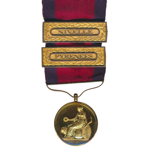 6 - 1810 Field Officers 33mm Army Gold Medal for Vittoria to Major John P. Hawkins (MAJOR I P HAWKINS) w... 