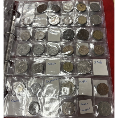 604 - Collection of world wide coinage in one album, loose in a tin and in prestation boxes, including ran... 